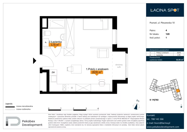 1 pokój, apartament inwestycyjny 32,65 m², piętro 4, oferta nr B.4.120, Łacina Spot, Poznań, Rataje, Łacina, ul. Pleszewska 10