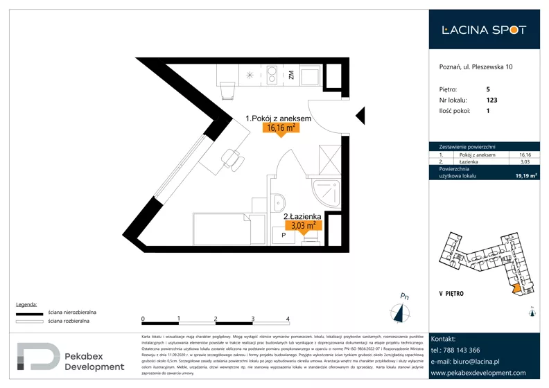 1 pokój, apartament inwestycyjny 19,19 m², piętro 5, oferta nr B.5.123, Łacina Spot, Poznań, Rataje, Łacina, ul. Pleszewska 10
