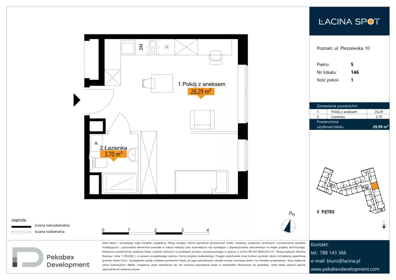 1 pokój, apartament inwestycyjny 29,99 m², piętro 5, oferta nr B.5.146, Łacina Spot, Poznań, Rataje, Łacina, ul. Pleszewska 10