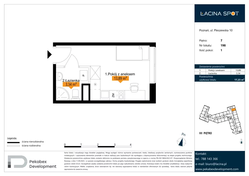 1 pokój, apartament inwestycyjny 17,23 m², piętro 7, oferta nr B.7.198, Łacina Spot, Poznań, Rataje, Łacina, ul. Pleszewska 10