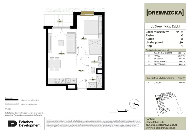 2 pokoje, mieszkanie 40,66 m², parter, oferta nr E1.32, Drewnicka, Ząbki, ul. Drewnicka 7