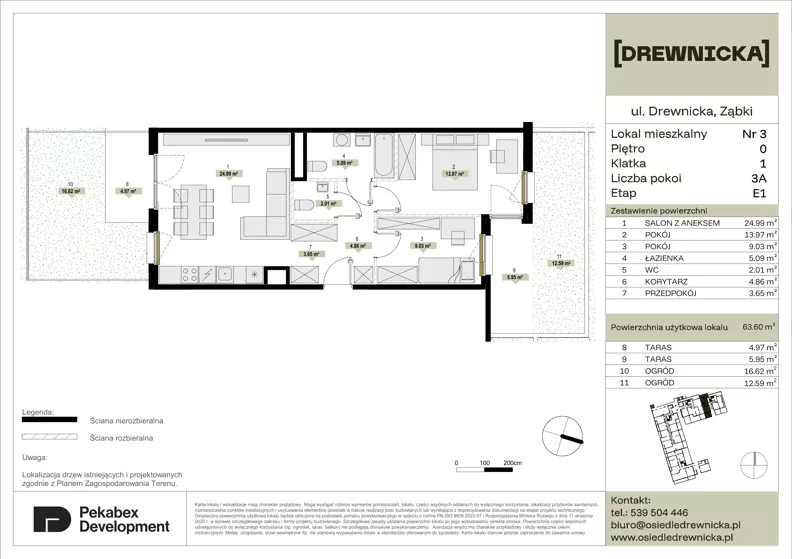 3 pokoje, mieszkanie 63,60 m², parter, oferta nr E1.3, Drewnicka, Ząbki, ul. Drewnicka 7