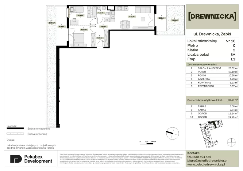 3 pokoje, mieszkanie 60,43 m², parter, oferta nr E1.16, Drewnicka, Ząbki, ul. Drewnicka 7