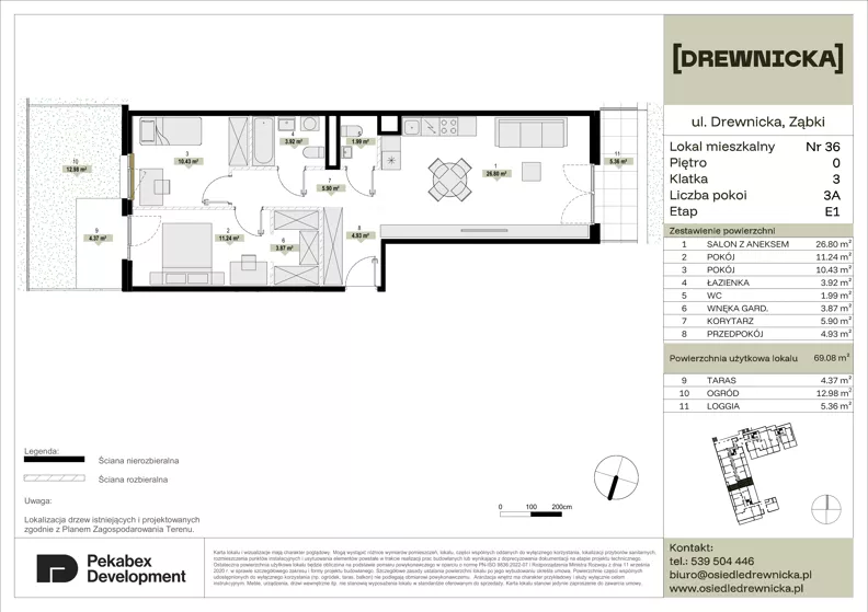 3 pokoje, mieszkanie 69,08 m², parter, oferta nr E1.36, Drewnicka, Ząbki, ul. Drewnicka 7