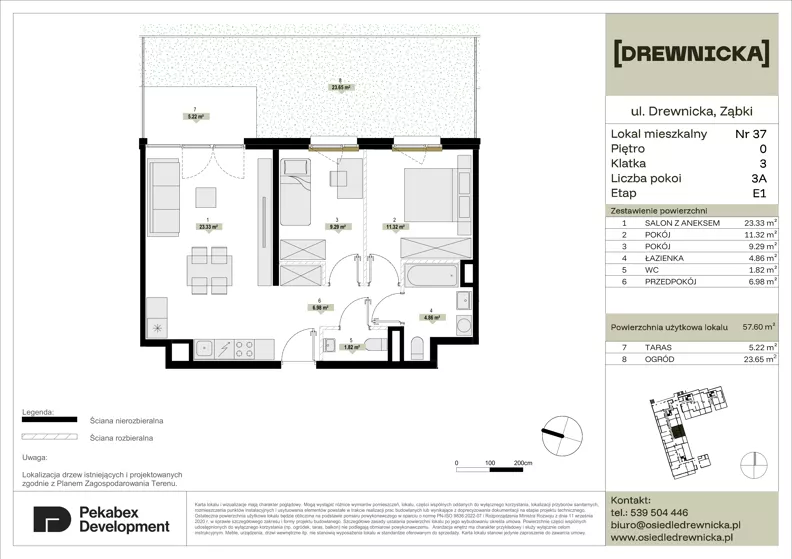 3 pokoje, mieszkanie 57,60 m², parter, oferta nr E1.37, Drewnicka, Ząbki, ul. Drewnicka 7
