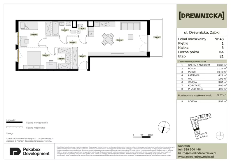 3 pokoje, mieszkanie 69,37 m², piętro 1, oferta nr E1.46, Drewnicka, Ząbki, ul. Drewnicka 7