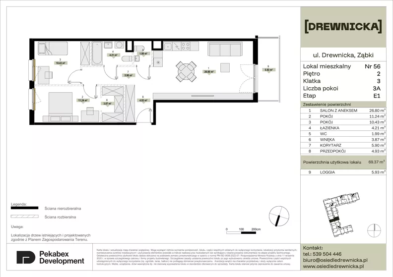 3 pokoje, mieszkanie 69,37 m², piętro 2, oferta nr E1.56, Drewnicka, Ząbki, ul. Drewnicka 7