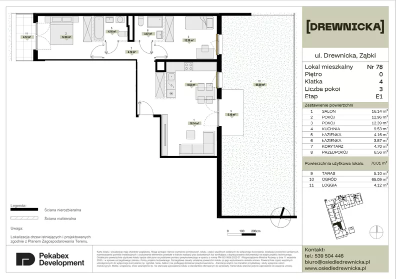 3 pokoje, mieszkanie 70,01 m², parter, oferta nr E1.78, Drewnicka, Ząbki, ul. Drewnicka 7