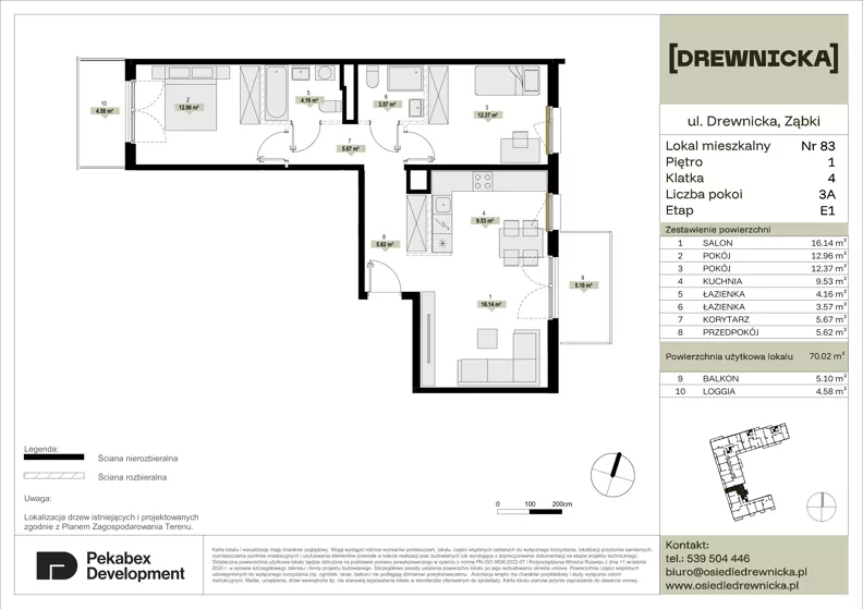 3 pokoje, mieszkanie 70,02 m², piętro 1, oferta nr E1.83, Drewnicka, Ząbki, ul. Drewnicka 7
