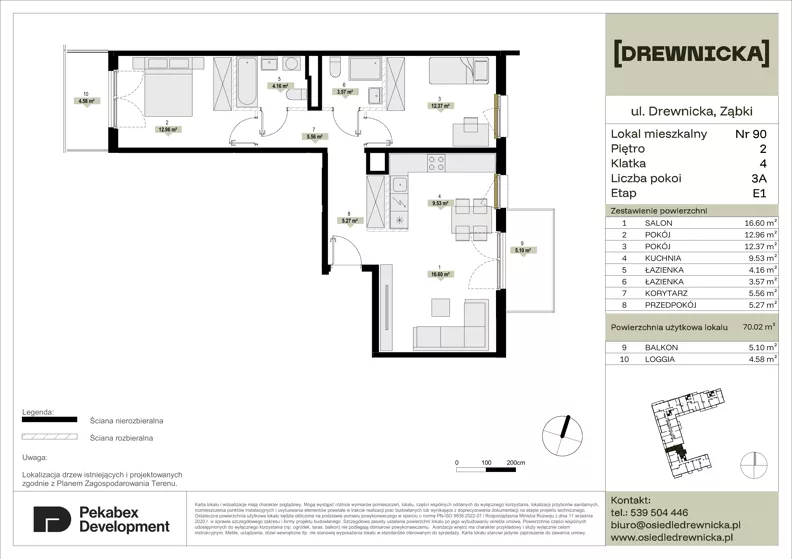 3 pokoje, mieszkanie 70,02 m², piętro 2, oferta nr E1.90, Drewnicka, Ząbki, ul. Drewnicka 7