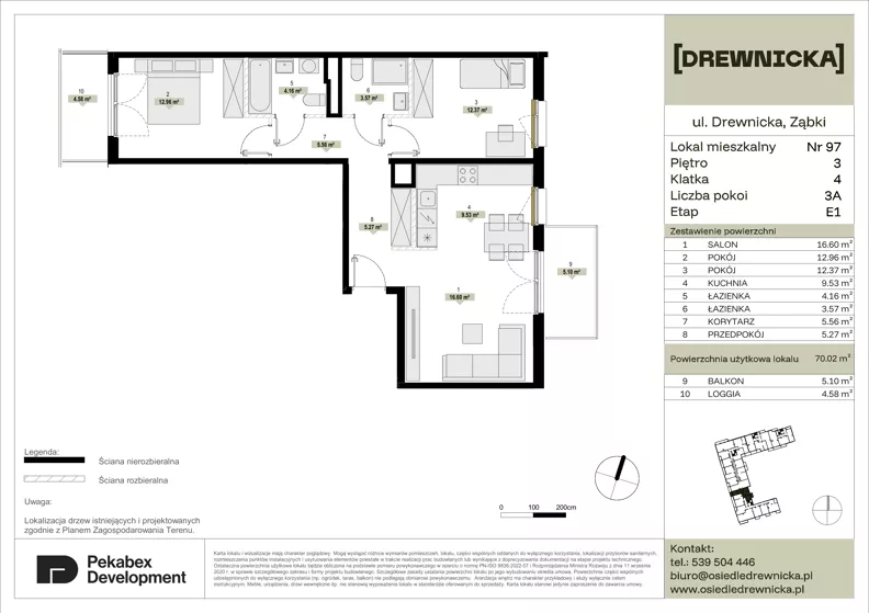 3 pokoje, mieszkanie 70,02 m², piętro 3, oferta nr E1.97, Drewnicka, Ząbki, ul. Drewnicka 7