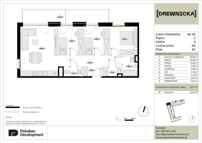 4 pokoje, mieszkanie 76,77 m², piętro 1, oferta nr E1.41, Drewnicka, Ząbki, ul. Drewnicka 7