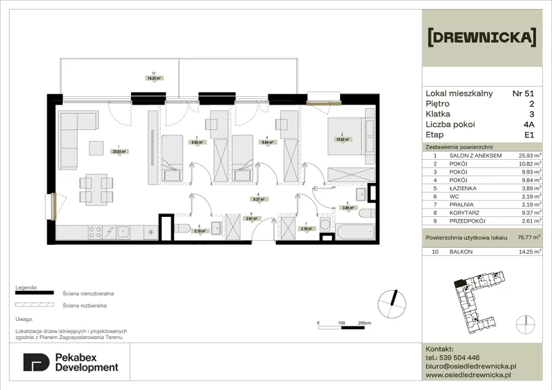 4 pokoje, mieszkanie 76,77 m², piętro 2, oferta nr E1.51, Drewnicka, Ząbki, ul. Drewnicka 7