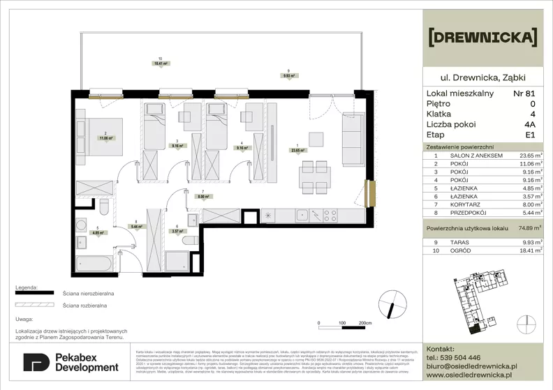 4 pokoje, mieszkanie 74,89 m², parter, oferta nr E1.81, Drewnicka, Ząbki, ul. Drewnicka 7