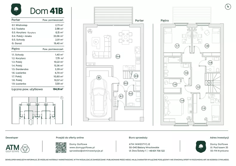 Dom 134,15 m², oferta nr 41B, Domy Golfowe III , Wrocław, Kryniczno ul. Pod lasem