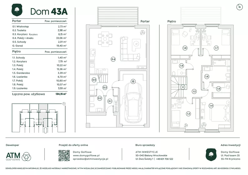 Dom 134,15 m², oferta nr 43A, Domy Golfowe III , Wrocław, Kryniczno ul. Pod lasem