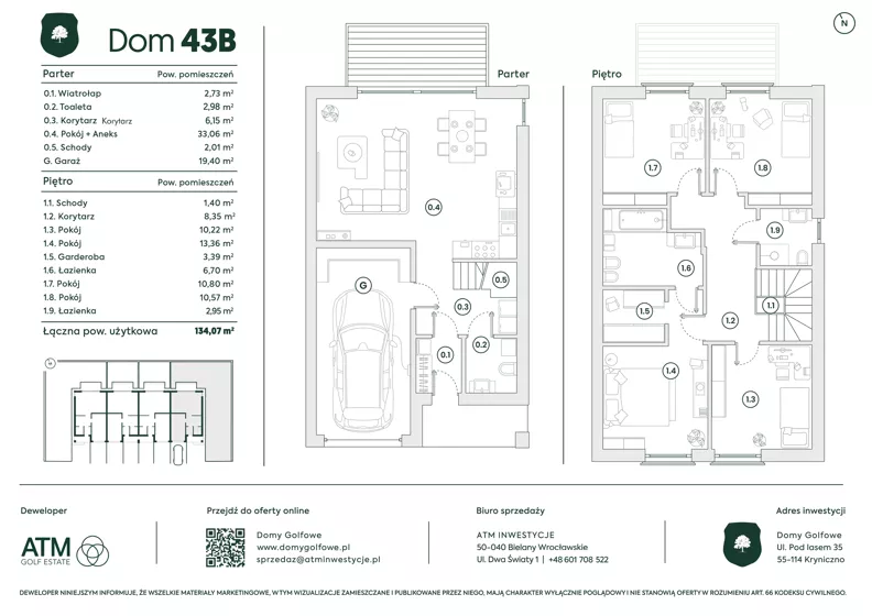 Dom 134,07 m², oferta nr 43B, Domy Golfowe III , Wrocław, Kryniczno ul. Pod lasem