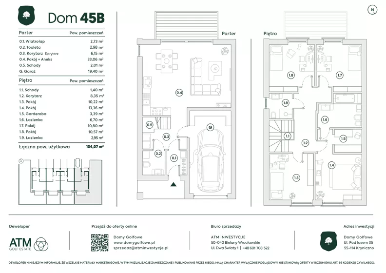 Dom 134,07 m², oferta nr 45B, Domy Golfowe III , Wrocław, Kryniczno ul. Pod lasem