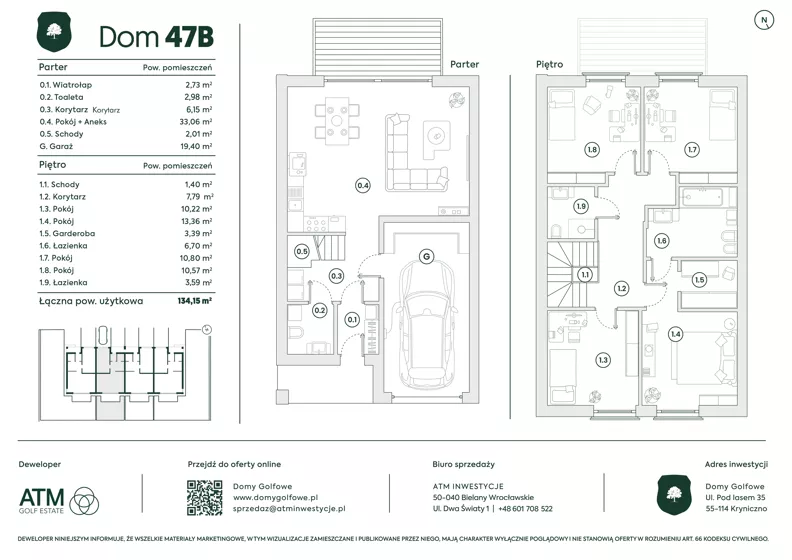 Dom 134,15 m², oferta nr 47B, Domy Golfowe III , Wrocław, Kryniczno ul. Pod lasem