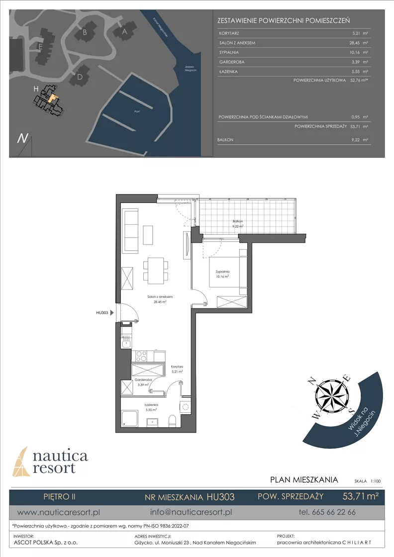 2 pokoje, lokal inwestycyjny 53,71 m², piętro 2, oferta nr H.303, Nautica Resort, Giżycko, ul. Moniuszki 23