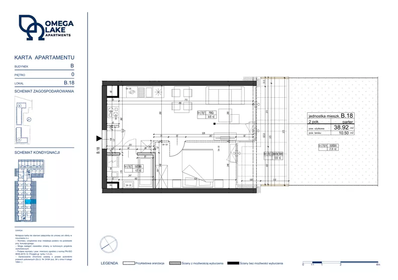 2 pokoje, apartament 38,92 m², parter, oferta nr 0/18/, Omega Lake Apartments, Olsztyn, Dajtki, ul. Sielska 4