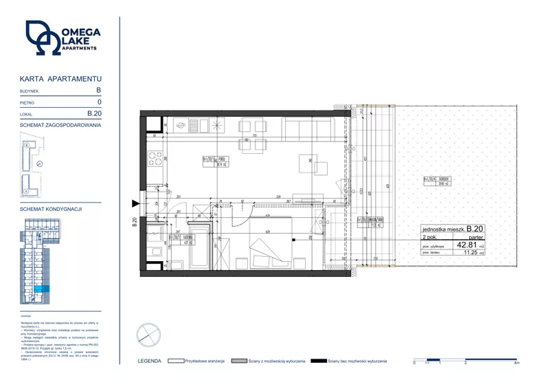 2 pokoje, apartament 42,81 m², parter, oferta nr 0/20/, Omega Lake Apartments, Olsztyn, Dajtki, ul. Sielska 4