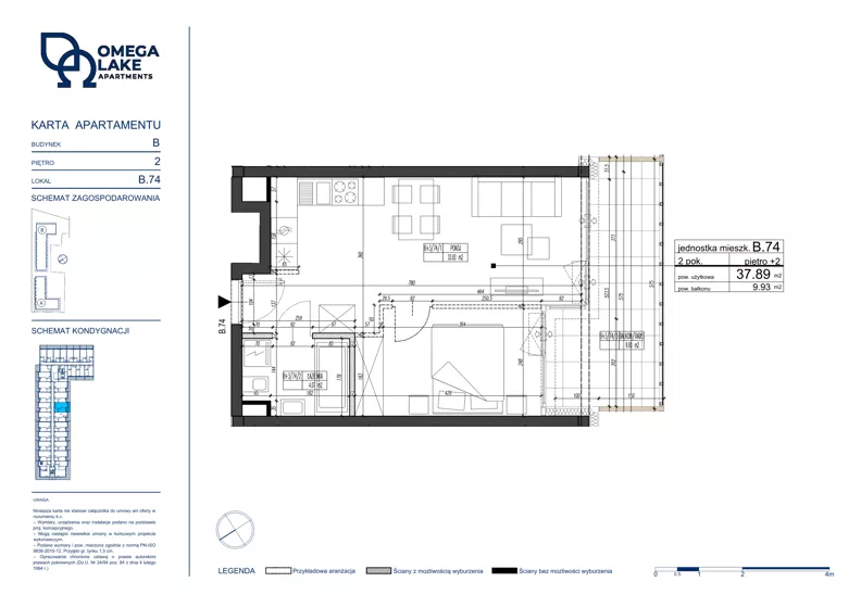 2 pokoje, apartament 37,89 m², piętro 2, oferta nr 2/74/, Omega Lake Apartments, Olsztyn, Dajtki, ul. Sielska 4