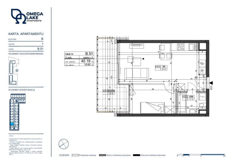 2 pokoje, apartament 40,19 m², piętro 1, oferta nr 1/51/, Omega Lake Apartments, Olsztyn, Dajtki, ul. Sielska 4