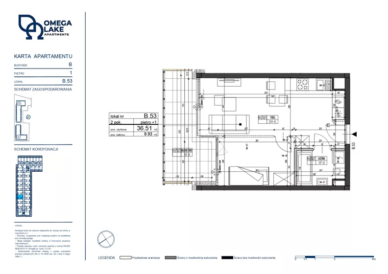 2 pokoje, apartament 36,51 m², piętro 1, oferta nr 1/53/, Omega Lake Apartments, Olsztyn, Dajtki, ul. Sielska 4