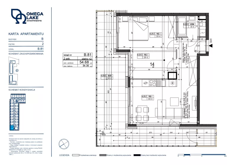 3 pokoje, apartament 54,68 m², piętro 2, oferta nr 2/81/, Omega Lake Apartments, Olsztyn, Dajtki, ul. Sielska 4