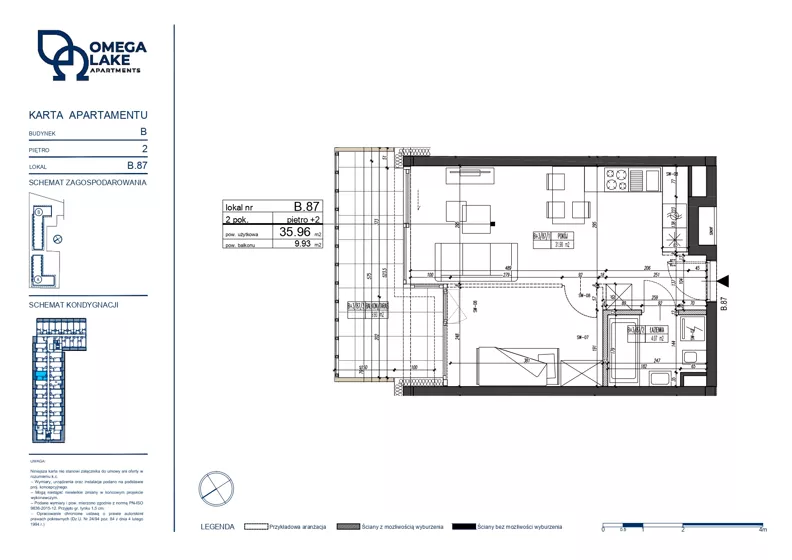 2 pokoje, apartament 35,96 m², piętro 2, oferta nr 2/87/, Omega Lake Apartments, Olsztyn, Dajtki, ul. Sielska 4