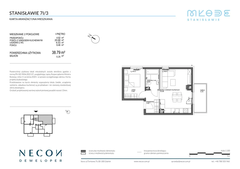 2 pokoje, mieszkanie 38,79 m², piętro 1, oferta nr B8-3, Młode Stanisławie - bud B8, B9, Stanisławie, ul. Stanisławie 7A