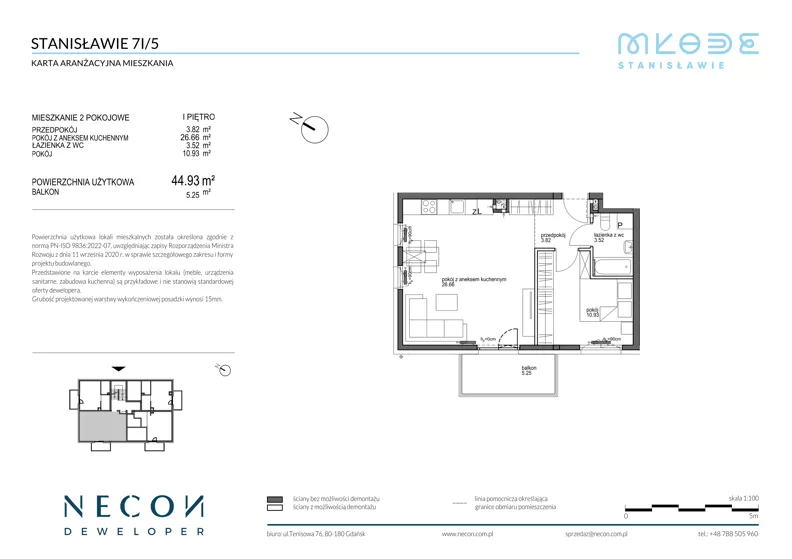 2 pokoje, mieszkanie 44,93 m², piętro 1, oferta nr B8-5, Młode Stanisławie - bud B8, B9, Stanisławie, ul. Stanisławie 7A