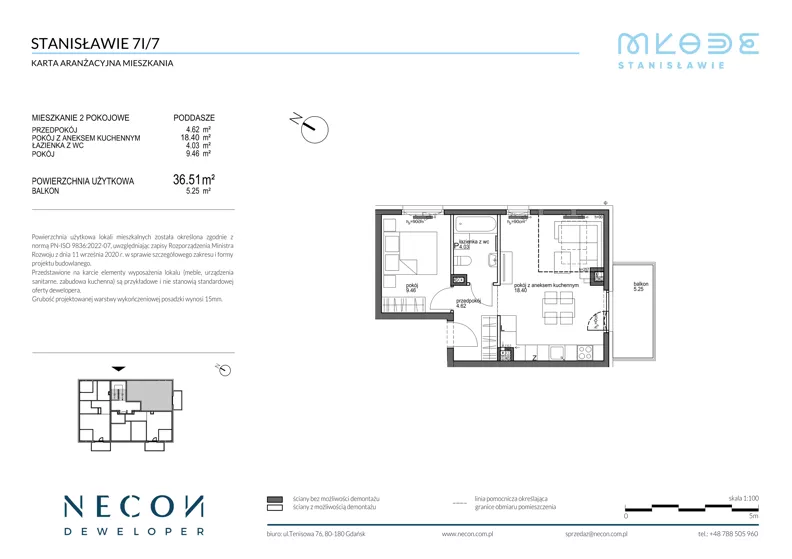 2 pokoje, mieszkanie 36,51 m², piętro 2, oferta nr B8-7, Młode Stanisławie - bud B8, B9, Stanisławie, ul. Stanisławie 7A