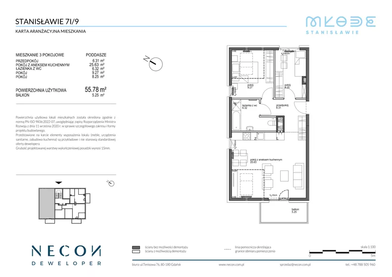 3 pokoje, mieszkanie 55,78 m², piętro 2, oferta nr B8-9, Młode Stanisławie - bud B8, B9, Stanisławie, ul. Stanisławie 7A