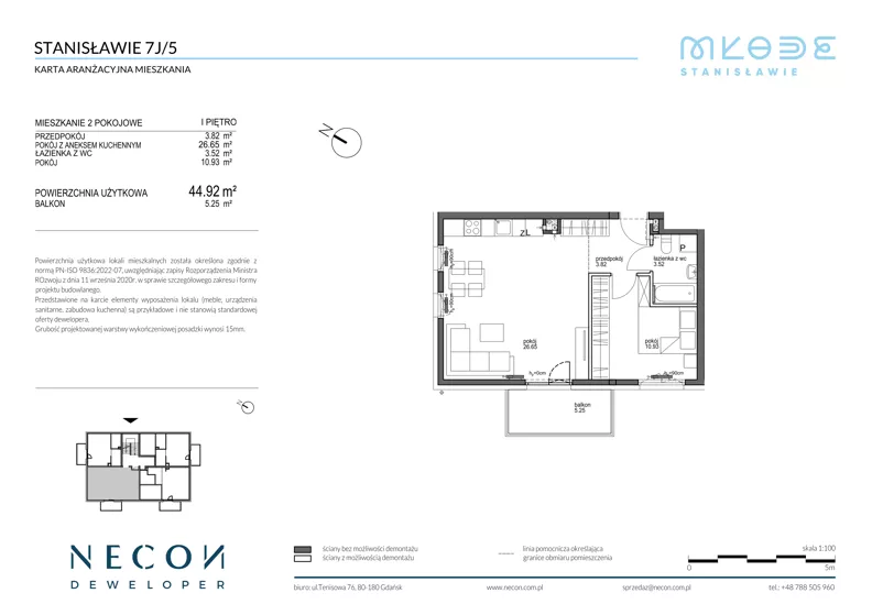 2 pokoje, mieszkanie 44,92 m², piętro 1, oferta nr B9-5, Młode Stanisławie - bud B8, B9, Stanisławie, ul. Stanisławie 7A