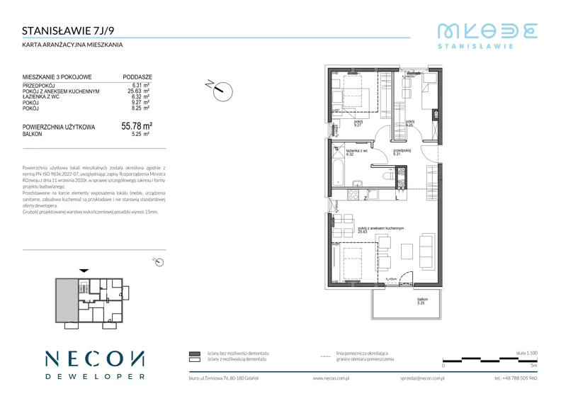 3 pokoje, mieszkanie 55,78 m², piętro 2, oferta nr B9-9, Młode Stanisławie - bud B8, B9, Stanisławie, ul. Stanisławie 7A