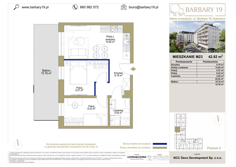 3 pokoje, apartament 42,82 m², piętro 2, oferta nr 23, Apartamenty Barbary 19, Katowice, Śródmieście, ul. Barbary 19