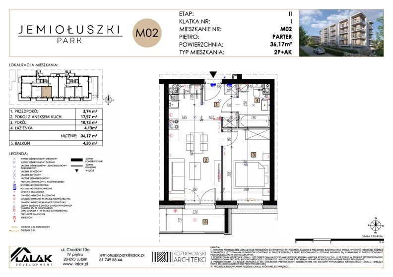 2 pokoje, mieszkanie 36,17 m², parter, oferta nr A2_M02, Jemiołuszki Park II, Lublin, Węglin Południowy, ul. Jemiołuszki
