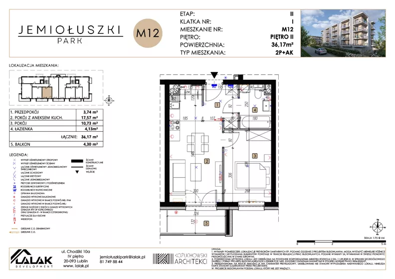 2 pokoje, mieszkanie 36,17 m², piętro 2, oferta nr A2_M12/P 2, Jemiołuszki Park II, Lublin, Węglin Południowy, ul. Jemiołuszki