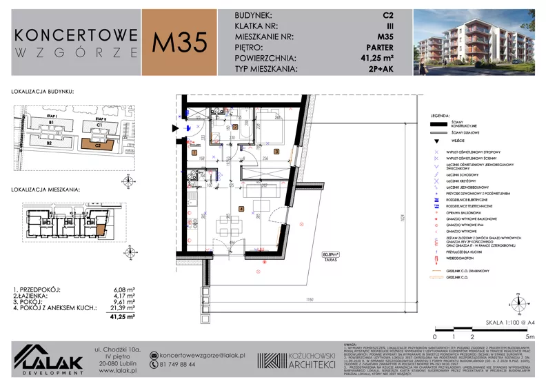 2 pokoje, mieszkanie 41,25 m², parter, oferta nr C2_M35/P, Koncertowe Wzgórze - Budynek C2, Lublin, Czechów Północny, ul. Koncertowa