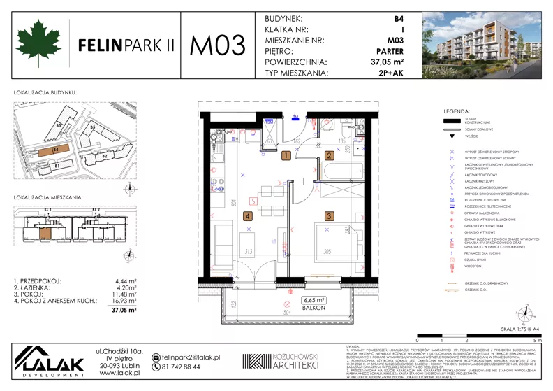 2 pokoje, mieszkanie 37,05 m², parter, oferta nr B4_M03/P, Felin Park II - budynek B4, Lublin, Felin, ul. Urbanowicza