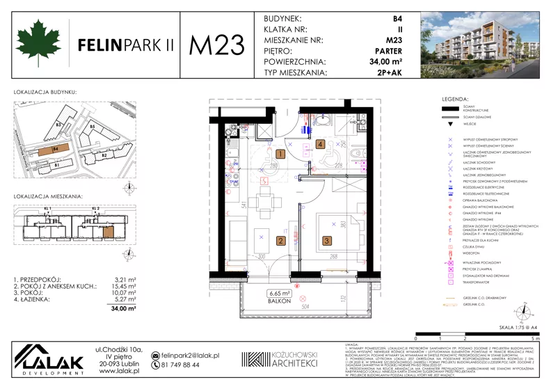 2 pokoje, mieszkanie 34,00 m², parter, oferta nr B4_M23/P, Felin Park II - budynek B4, Lublin, Felin, ul. Urbanowicza