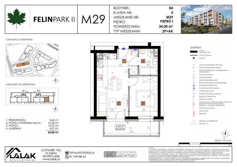 2 pokoje, mieszkanie 34,00 m², piętro 1, oferta nr B4_M29/I, Felin Park II - budynek B4, Lublin, Felin, ul. Urbanowicza