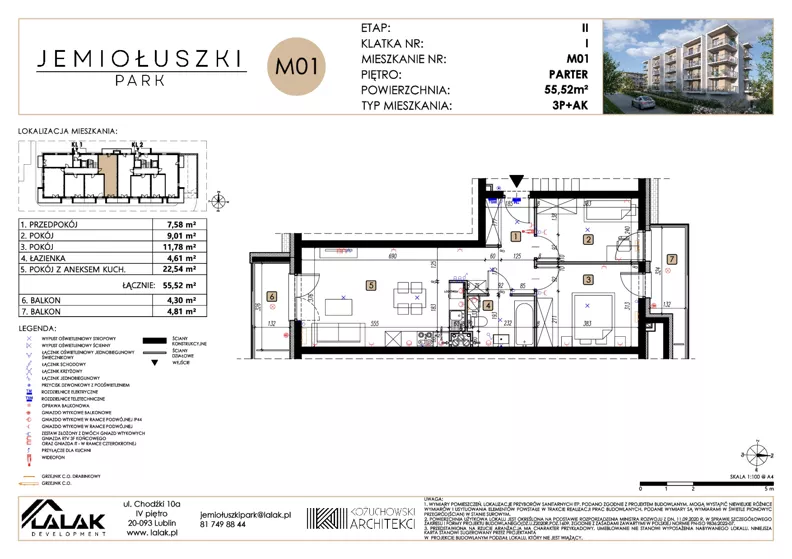 3 pokoje, mieszkanie 55,52 m², parter, oferta nr A2_M01, Jemiołuszki Park II, Lublin, Węglin Południowy, ul. Jemiołuszki