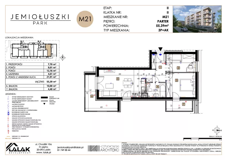 3 pokoje, mieszkanie 55,39 m², parter, oferta nr A2_M21, Jemiołuszki Park II, Lublin, Węglin Południowy, ul. Jemiołuszki