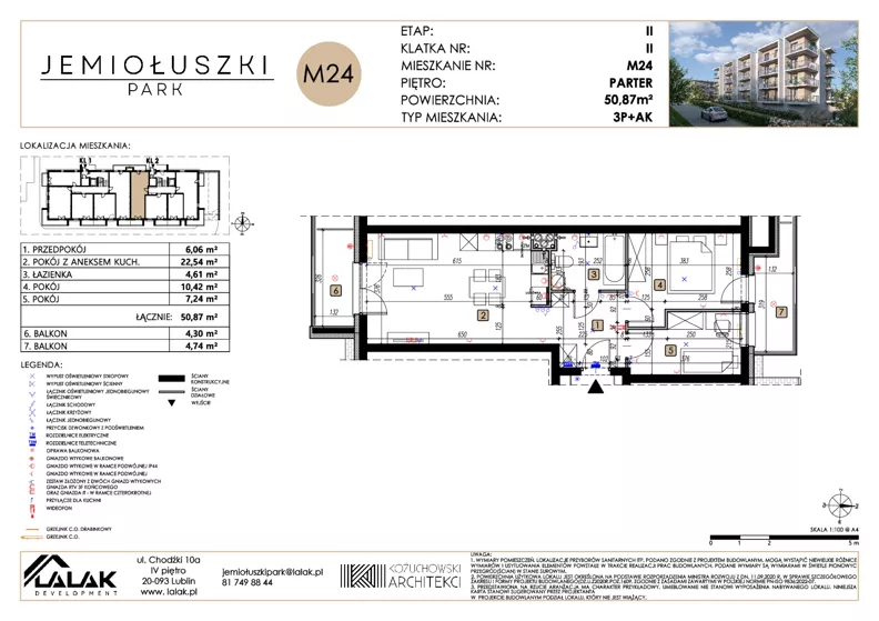 3 pokoje, mieszkanie 50,87 m², parter, oferta nr A2_M24, Jemiołuszki Park II, Lublin, Węglin Południowy, ul. Jemiołuszki