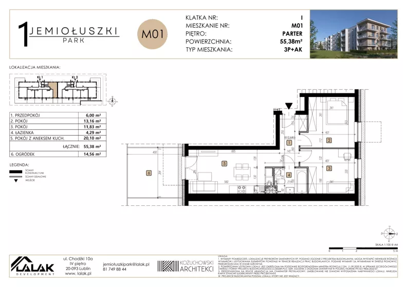 3 pokoje, mieszkanie 55,38 m², parter, oferta nr M01, Jemiołuszki Park, Lublin, Węglin Południowy, ul. Jemiołuszki