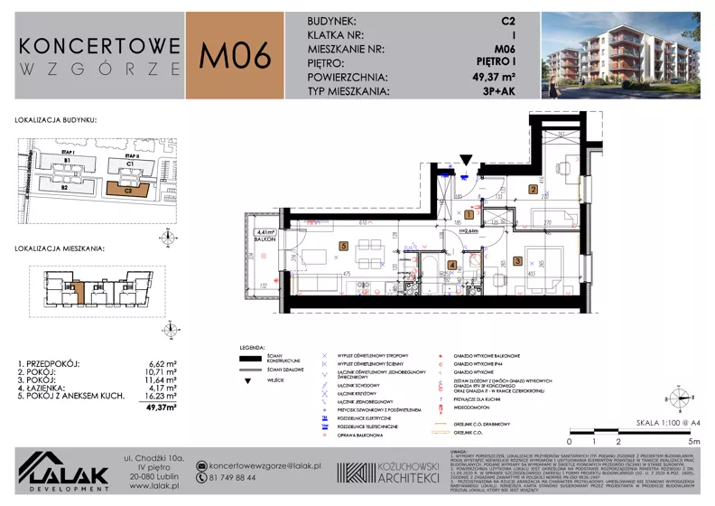 3 pokoje, mieszkanie 49,37 m², piętro 1, oferta nr C2_M6/I, Koncertowe Wzgórze - Budynek C2, Lublin, Czechów Północny, ul. Koncertowa