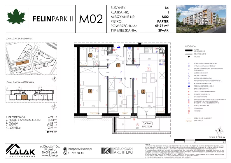 3 pokoje, mieszkanie 49,91 m², parter, oferta nr B4_M02/P, Felin Park II - budynek B4, Lublin, Felin, ul. Urbanowicza